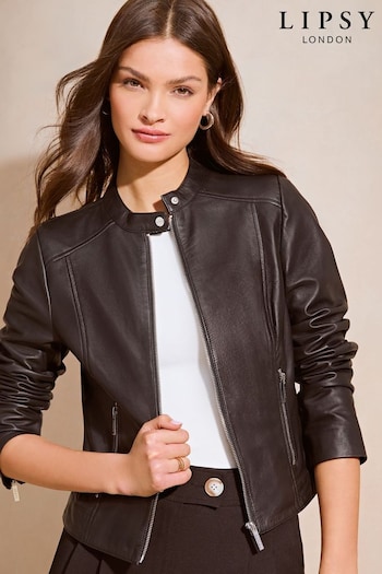 Lipsy Black Collarless Leather Jacket (K30897) | £169