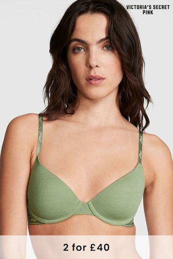 Victoria's Secret PINK Wild Grass Green Lightly Lined Demi Cotton Logo Bra (K30898) | £29