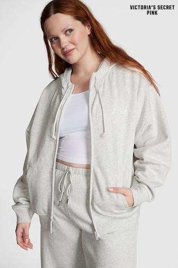 Victoria's Secret PINK Heather Stone Grey Fleece Full Zip Hoodie (K30930) | £45