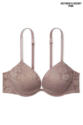 Victoria's Secret PINK Iced Coffee Brown Shine Strap Lace Super Push Up Bra (K30949) | £36