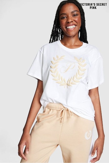 Victoria's Secret PINK Optic White Short Sleeve Oversized Campus T-Shirt (K30951) | £25