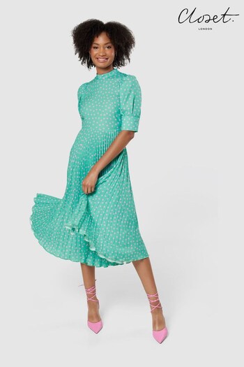 Closet Turquoise Green Pleated Dress (K31134) | £60
