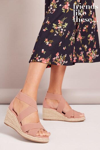 Gifts £100 & Over Nude Open Toe Elastic Espadrille Mid Height Wedge (K31244) | £33
