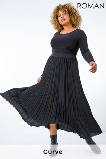 Roman Black Curve Pleated Midi Skirt (K31299) | £32