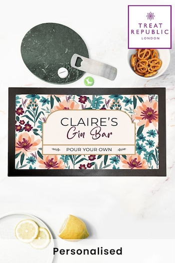 Personalised Floral Gin Bar Mat by Treat Republic (K31485) | £22