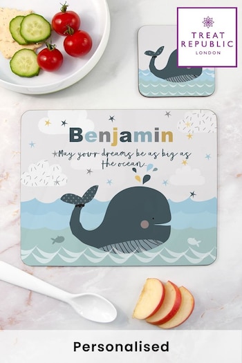 Personalised Children’s Whale Print Placemat Set by Treat Republic (K31534) | £20