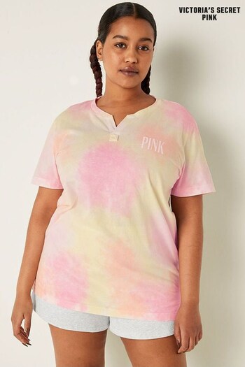 Victoria's Secret PINK Misty Lilac Tie Dye Cotton ShortSleeve Henley Campus TShirt (K31720) | £30