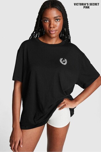 Victoria's Secret PINK Pure Black Cotton Oversized Sleep T-Shirt (K32191) | £20