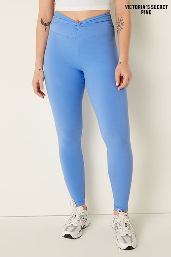 Victoria's Secret PINK Cornflower Blue Cotton Twist Waist Full Length Leggings (K32296) | £36