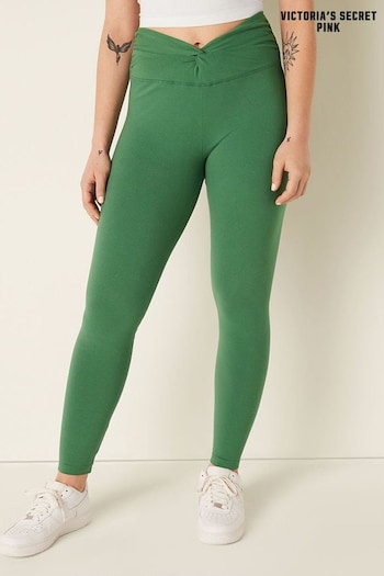 Victoria's Secret PINK Forest Pine Green Cotton Twist Waist Full Length Track leggings (K32299) | £19