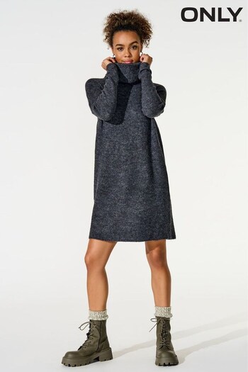 ONLY Grey Knitted Roll Neck Jumper Dress (K32528) | £32