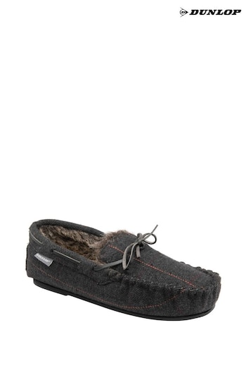 Dunlop Black Regular Fit Full Shoe Fur Lined Slippers - Men's (K32660) | £28
