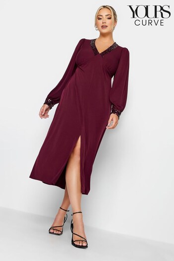 Yours Curve Purple London Sequin Split Front Dress (K32707) | £43