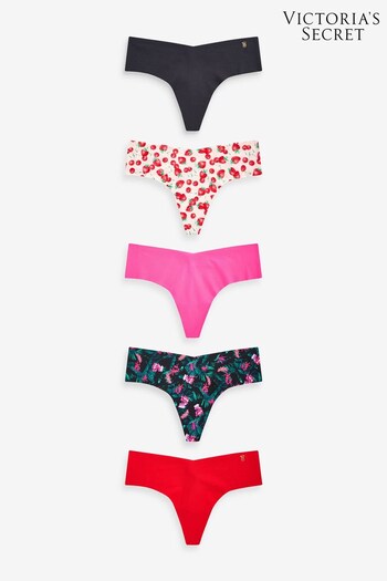 Victoria's Secret Black/Pink/Red Strawberry Floral Print Thong No Show Knickers Multipack (K32866) | £25