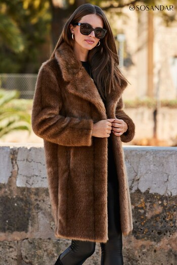 Sosandar Brown Faux Mink Fur Coat (K33025) | £55