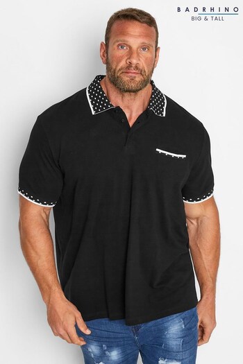 BadRhino Big & Tall Black Jacquard Collar Polo Shirt (K33075) | £24