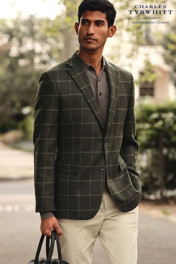 Charles Tyrwhitt Green Windowpane Wool Texture Slim Fit Jacket (K33196) | £200