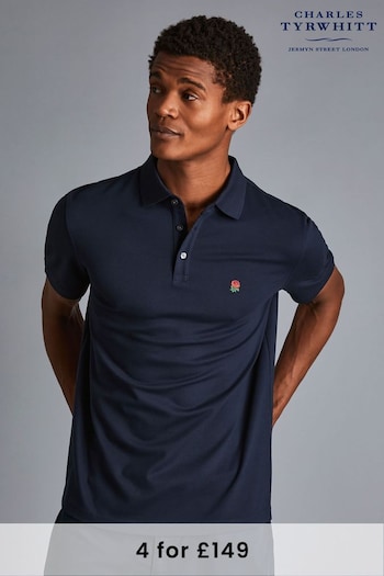 Charles Tyrwhitt Blue RFU Short Sleeve Pique Polo Shirt (K33221) | £65