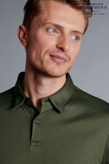Charles Tyrwhitt Green Long Sleeve Jersey Polo Shirt (K33224) | £65