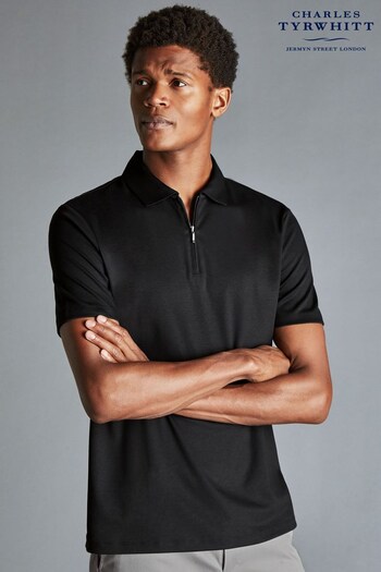 Charles Tyrwhitt Black Zip Neck Jersey Polo Shirt (K33231) | £60