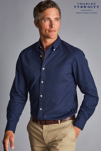 Charles Tyrwhitt Navy Plain Slim Fit Washed Fine Twill Shirt (K33259) | £60