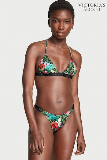 Victoria's Secret Tropical Floral Green Thong Shine Strap Swim Bikini Bottom (K33469) | £29