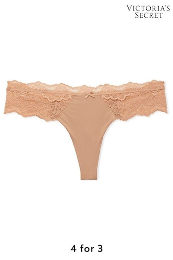 Victoria's Secret Sweet Praline Nude Lace Trim Thong Knickers (K33521) | £14