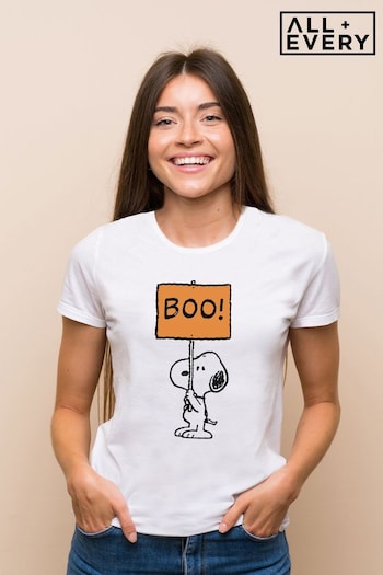 All + Every White Peanuts Halloween Boo Snoopy Women's T-Shirt (K33632) | £22