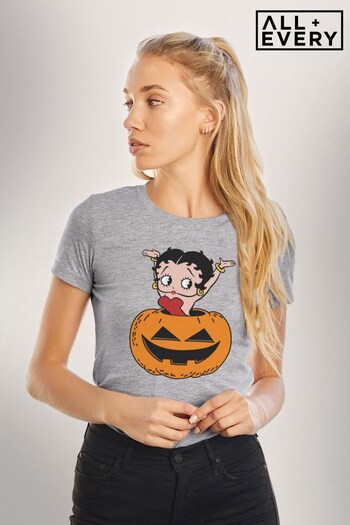All + Every Grey Marl Betty Boop Halloween Pumpkin Women's T-Shirt (K33641) | £22