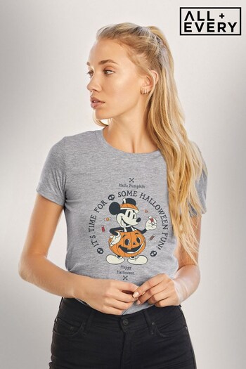 All + Every Grey Marl Disney Mickey Mouse Its Time For Some Halloween Fun Women's T-Shirt (K33648) | £22