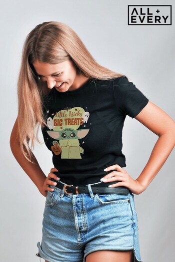 All + Every Black Star Wars The Mandalorian Halloween Grogu Little Tricks Women's T-Shirt (K33657) | £22