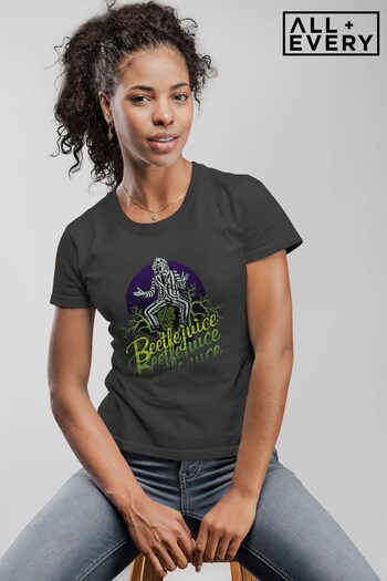 All + Every Dark Grey Beetlejuice Halloween Striped Suit Women's T-Shirt (K33681) | £22