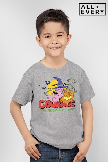 All + Every Heather Grey Courage The Cowardly Dog Halloween Leaning On Pumpkin Kids T-Shirt (K33708) | £18