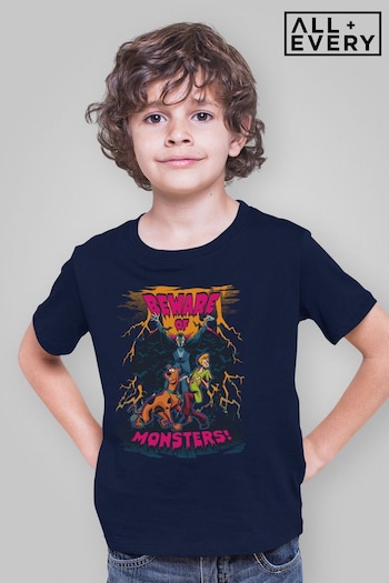 All + Every Navy Blue Scooby Doo Halloween Beware Of Monsters Kids T-Shirt (K33714) | £18