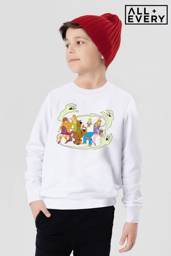 All + Every White Scooby Doo Halloween Gang Surrounded By Ghosts Kids Sweatshirt (K33719) | £23