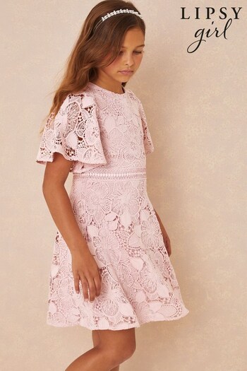 Lipsy Pink Angel Sleeve Lace Occasion Dress (K33750) | £42 - £50