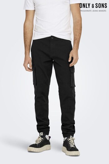 Only & Sons Black Cargo Detail Trousers with Cuffed Ankle (K33825) | £36