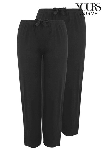 Yours Curve Black 2 Pack Wide Leg Pyjama Pant (K33980) | £27