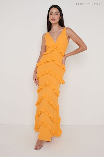 Pretty Lavish Orange Piper Ruffle Maxi Dress (K34028) | £42