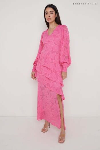 Pretty Lavish Pink Lois Cross Back Jaquard Maxi Dress (K34030) | £47