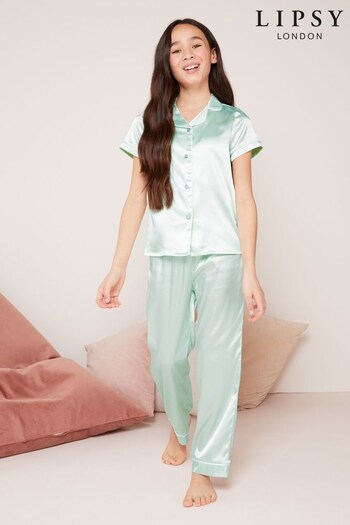 Lipsy Green  Long Leg Satin Pyjama Set (K34128) | £21 - £29