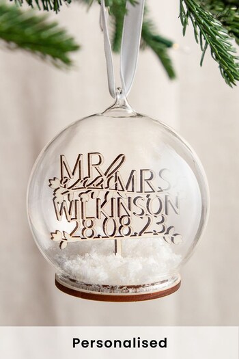 Persoanalised Couple's Cut Out Wooden Names and Date Christmas Bauble by No Ordinary Gift (K34154) | £30