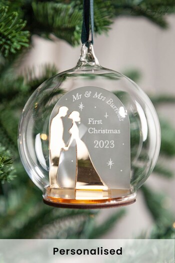 Personalised Metallic Couple's Silhouette & Frosted Arch Christmas Bauble by No Ordinary Gift (K34185) | £32