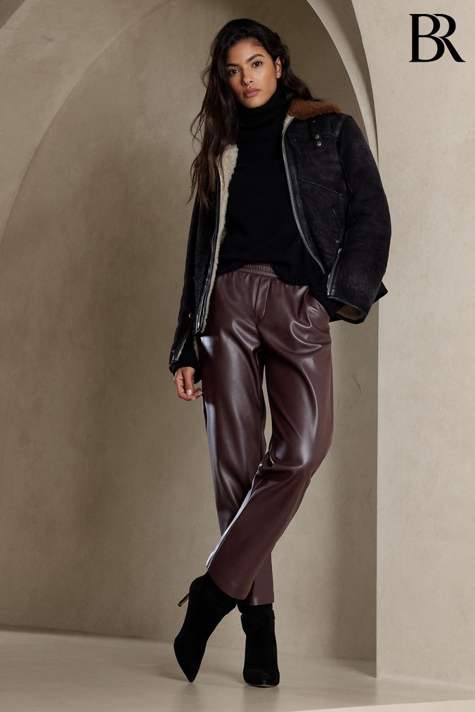 Banana Republic Chocolate Brown Chocolate Brown Faux Leather Trousers calligraphic (K34245) | £105