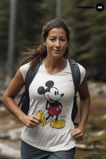 Brands In White Mickey Mouse Classic Kick Women White  Disney T-Shirt (K34257) | £24