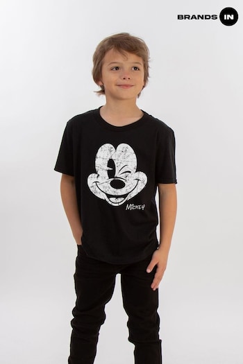 Brands In Black Mickey Mouse SMITH Black  Disney T-Shirt (K34264) | £18