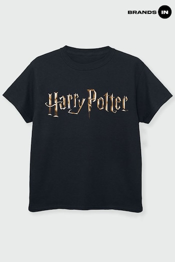 Brands In Black Harry Potter Full Colour Logo Girls Black T-Shirt (K34272) | £18
