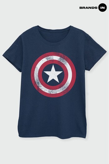 Alanui In Navy Avengers Captain America Distressed Shield Women Navy T-Shirt (K34282) | £24