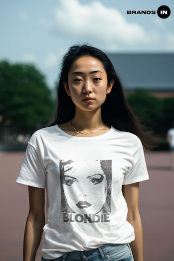 Brands In White Blondie Face Women White Boyfriend Fit Music T-Shirt (K34284) | £24
