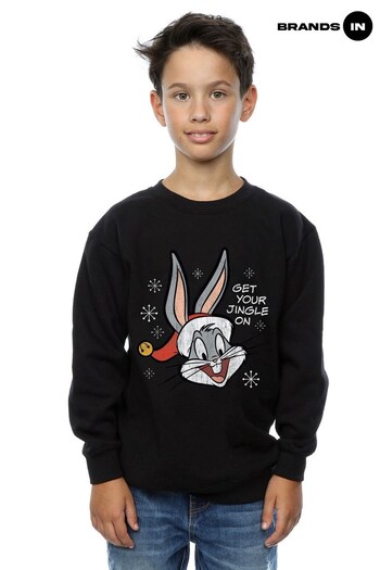 Brands In Black Looney Tunes Bugs Bunny Christmas Boys Black Sweatshirt (K34296) | £25